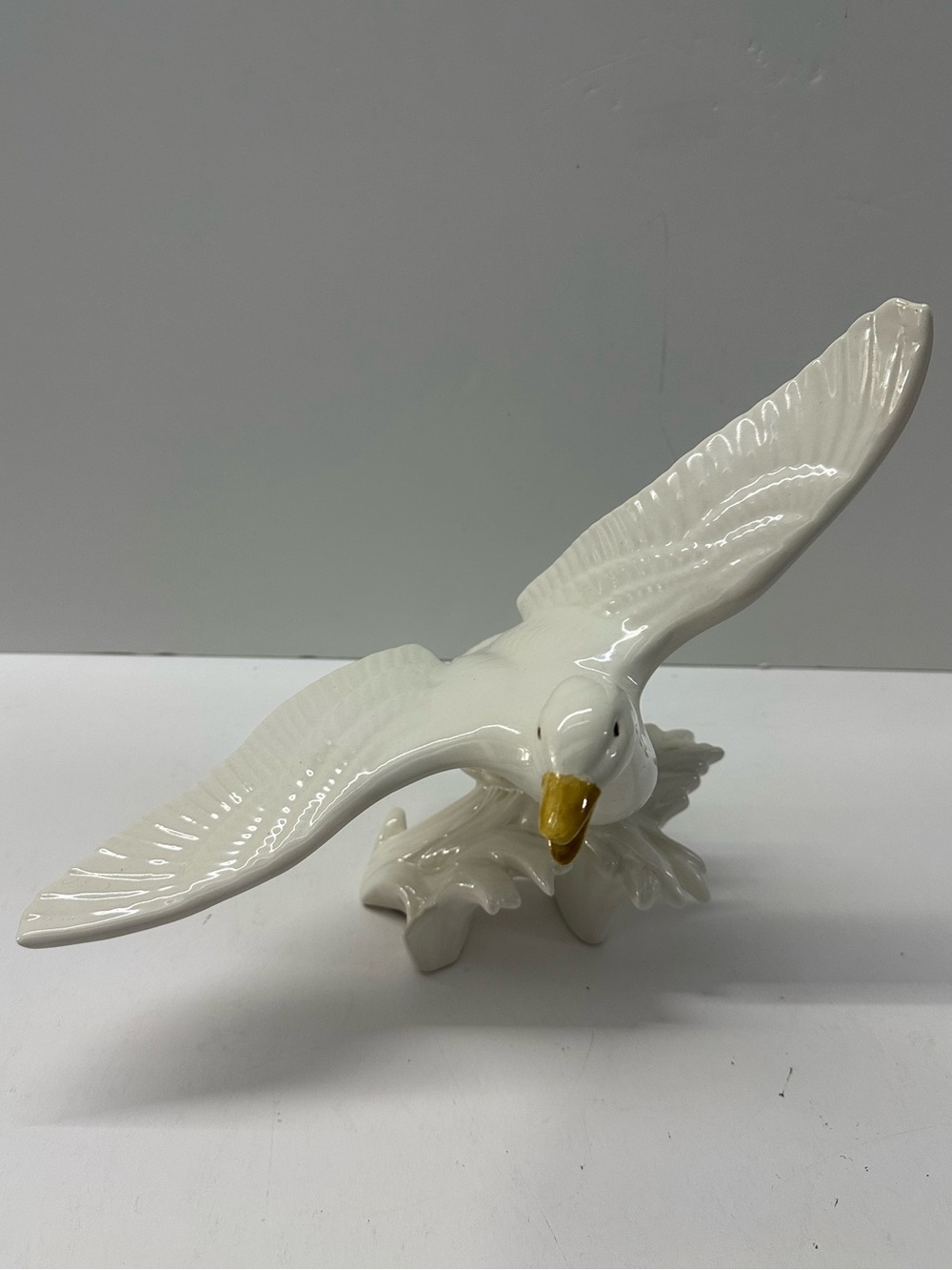 White Ceramic Seagull Figurine with Yellow Beak